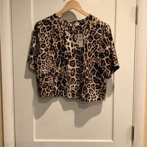 Express Leopard Print Relaxed Satin Top
